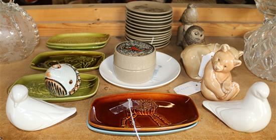 Six Poole Pottery animal models and a small collection of animal-related tableware, etc.